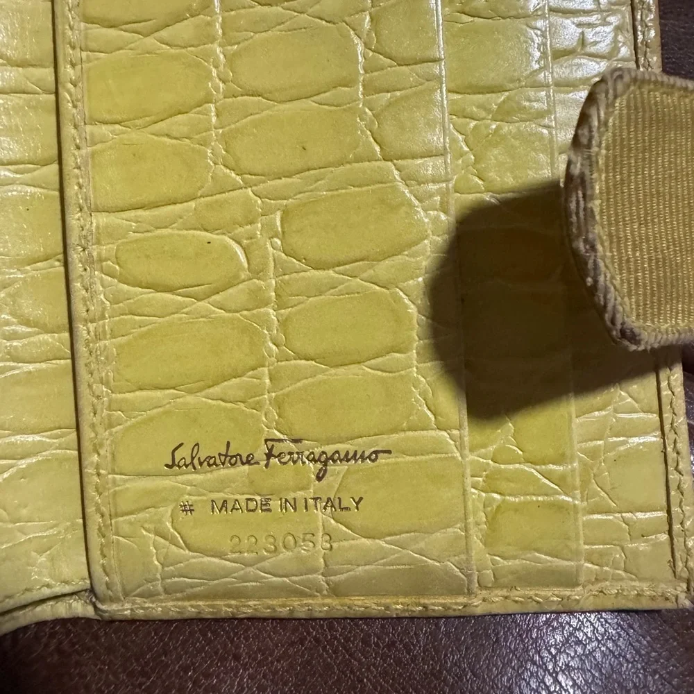 Salvatore Ferragamo Vintage yellow croc embossed leather bifold wallet